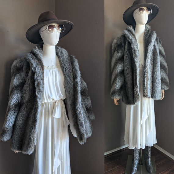 Vintage faux fur Coat Jacket wolf - image 1