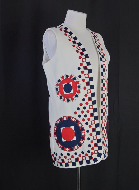Vintage geometric print long tailored vest 70s 60… - image 5