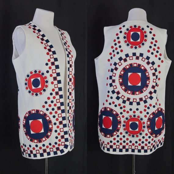 Vintage geometric print long tailored vest 70s 60… - image 1