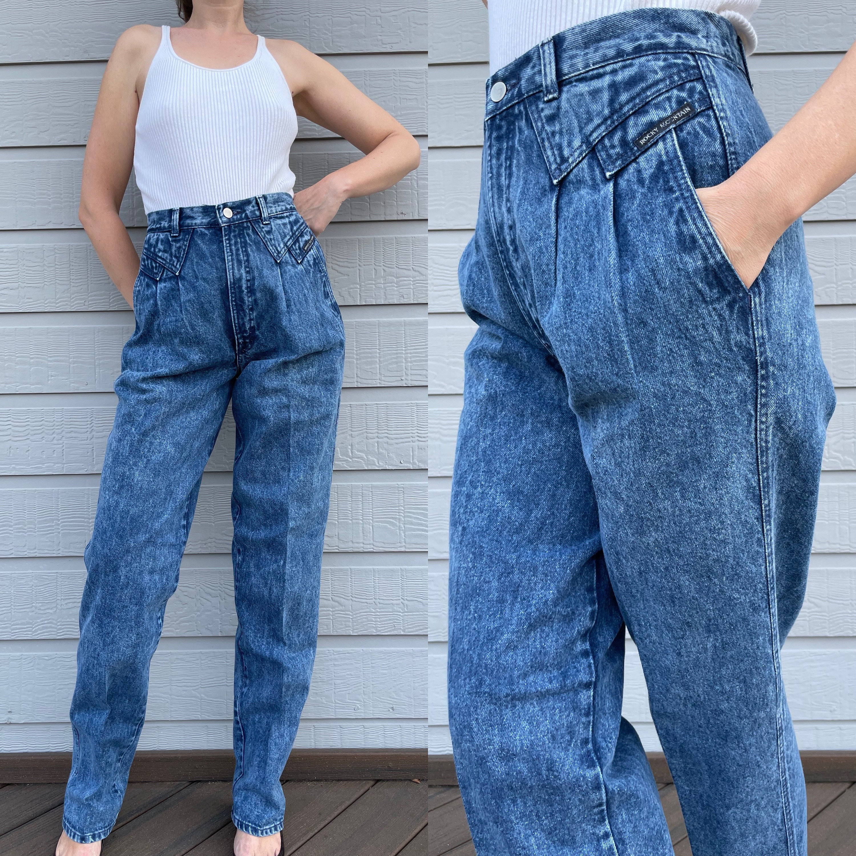 Vintage Rocky Mountain jeans 80s 90s high pleated waist tapered Blue W29 Vintage Rocky Mountain jeans 80s 90s high pleated waist tapered Blue W29