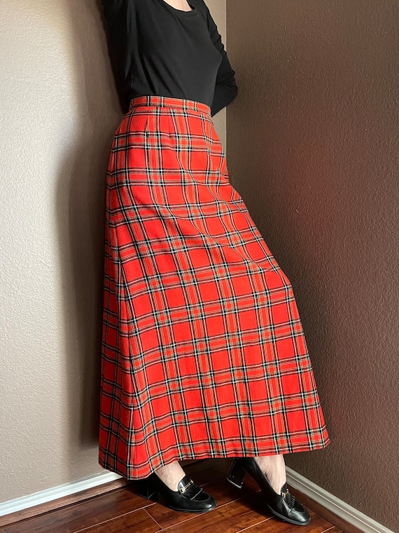 Vintage 70s Pendleton wool Skirt red tartan maxi … - image 6
