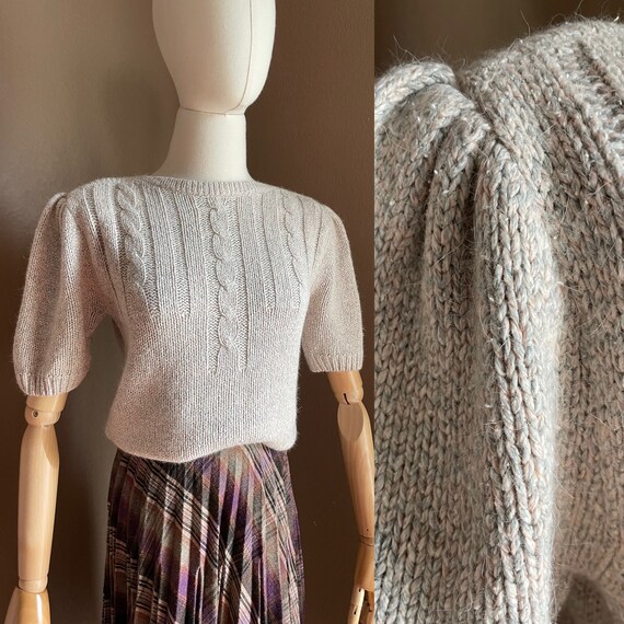 Vintage Silk Angora Knit Sweater Pullover Textured Chunky Pastel Short Puff Sleeves Etsy Canada