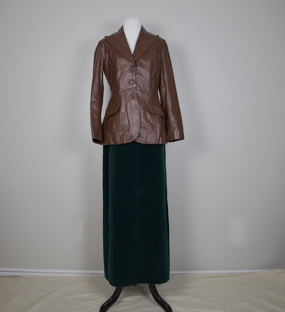 Vintage fitted chocolate brown leather blazer/jack