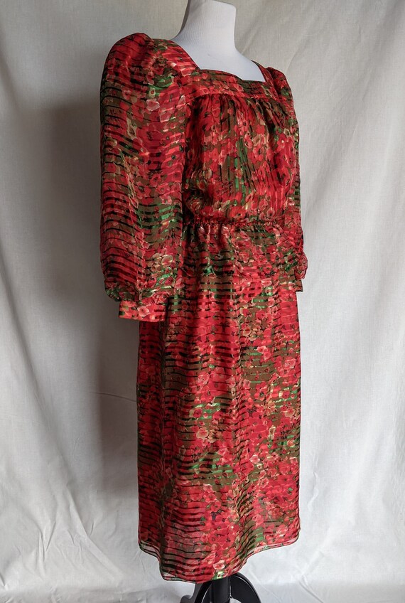 Vintage midi floral dress Diane Dickinson 80s Puf… - image 8