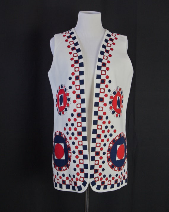 Vintage geometric print long tailored vest 70s 60… - image 2