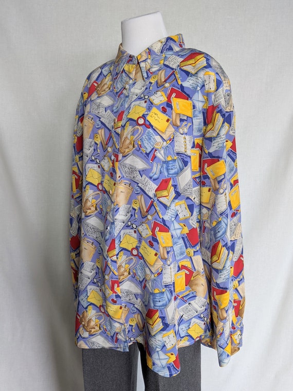 Vintage silk blouse novelty print Business Woman … - image 2