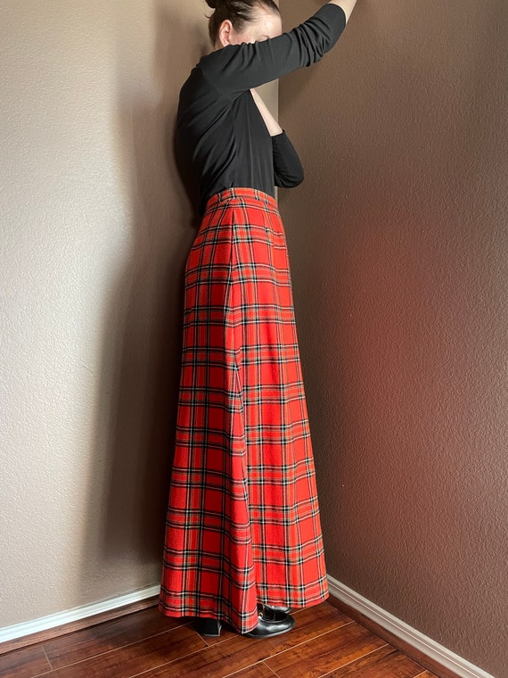 Vintage 70s Pendleton wool Skirt red tartan maxi … - image 3