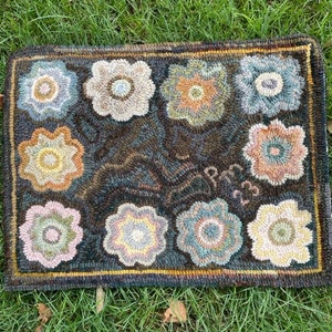 Folk Art &quot;Antique Flowers&quot;, Hand Hooked Primitive Rug