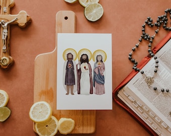 Sacred, Immaculate, AND Chaste Hearts | Saint Card | Saint Print | Catholic Gift