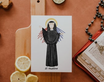 Saint Faustina | Divine Mercy | Saint Print | Saint Card | Catholic Gift