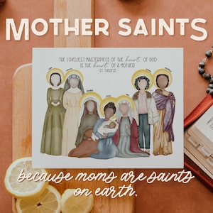 Saintes mères | Carte Saint | Impression Saint | Cadeau catholique | Cadeau pour les mamans