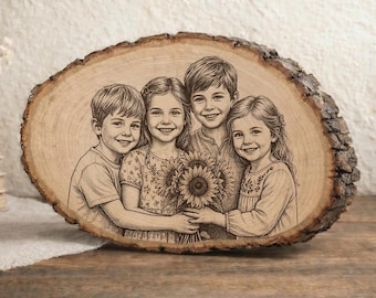 Personalized Wood Picture, Family Photo on Rustic Basswood Frame