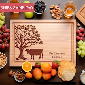 Personalized Cow Cutting Board, Farmer Gifts, Custom Wedding Gift, New Home Gift, Anniversary Gift, Dairy Cow Kitchen Decor, Hostess Gift