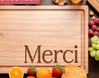 Merci-kaasplank, Franse charcuterieplank, esdoorn snijplank, aangepaste kaasplank, houten snijplank, wijn- en kaascadeaus