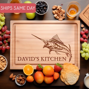Personalized Fisherman Gift, Custom Father&#39;s Day Gift, Engraved Cutting Board, Gift for Dad, Grandpa Gift, Fishing Gift, Swordfish Marlin