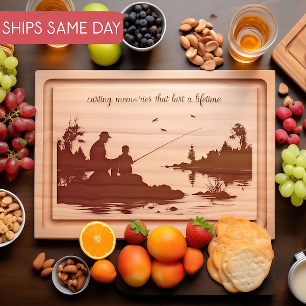 Custom Father's Day Gift, Fish Cutting Board, Personalized Fisherman Gift, Dad Gift, Fishing Father's Day Gift for Grandpa, Gift from Son