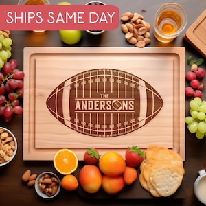 Personalized Football Cutting Board, Custom Football Field Cheese Board, Charcuterie Board, Maple Wooden Serving Tray, Family Sports Gifts