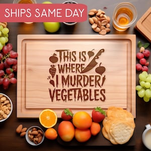 Funny Vegan Gift, Engraved Wood Cutting Board, Vegetarian Gift, Walnut Cutting Board, This is where I Murder Vegetables, Cute Chopping Board