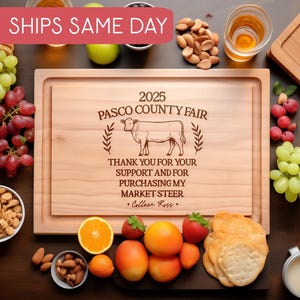 Personalized County Fair Cutting Board, Market Steer Gift, 4H Livestock Buyer Gift, Custom Steer Engraved Board, County Fair Thank You Gift