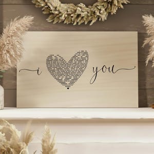 Custom Song Lyric Wall Art, I Love You Sign, First Dance Lyrics Print, Lyrics on Wood, Wedding Song Gift, Anniversary Gift for Husband, Wife image 1