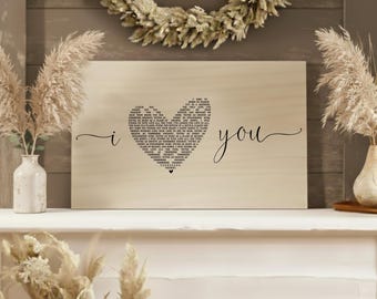 Custom Song Lyric Wall Art, I Love You Sign, First Dance Lyrics Print, Lyrics on Wood, Wedding Song Gift, Anniversary Gift for Husband, Wife
