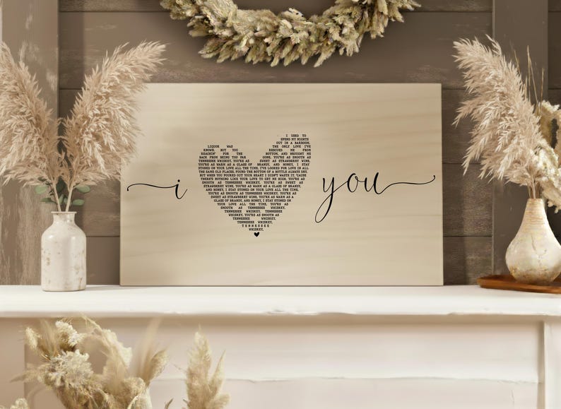 Custom Song Lyric Wall Art, I Love You Sign, First Dance Lyrics Print, Lyrics on Wood, Wedding Song Gift, Anniversary Gift for Husband, Wife image 1