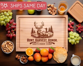 Personalized Deer Hunting Cutting Board, Custom Buck Antler Gift for Dad, Grandpa, Hunter, Father's Day Gift, Rustic Kitchen Decor