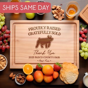 Personalized Hog Cutting Board – FFA or 4H Livestock Buyer Gift – Custom County Fair Thank You – Engraved Pig Show Project Keepsake