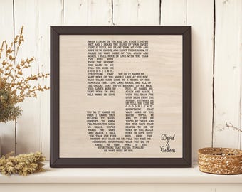 Wedding Song Lyrics Gift, 5th Anniversary Gift for Her, 5th Anniversary Gift for Him, Wedding Song Lyric Art, First Dance Lyric Gift, 5 Year
