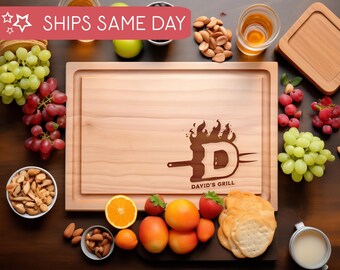 Tabla de cortar para barbacoa, regalo para él, regalo personalizado para novio, regalo personalizado para esposo, regalo grabado para el Día del Padre, regalo de parrilla de madera para papá