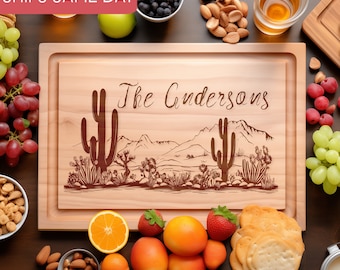 Personalized Desert Cutting Board, Arizona Home Decor, New Mexico Desert Art, Cactus Saguaro, Wedding Gift, Bridal Shower, New Home Gift