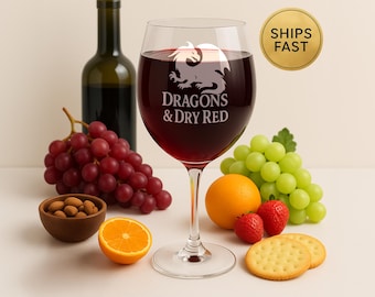 Engraved Dragons and Dry Red Wine Glass: Fantasy Quote Stemware for Book Lovers