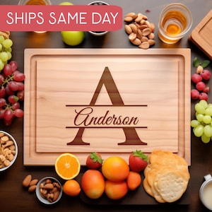 Custom Monogram Cutting Board, Personalized Last Name Board, Engraved Charcuterie Board, Wedding or Anniversary Gift, Kitchen Decor