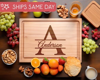 Custom Monogram Cutting Board, Personalized Last Name Board, Engraved Charcuterie Board, Wedding or Anniversary Gift, Kitchen Decor