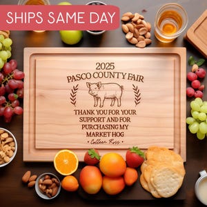 Personalized County Fair Cutting Board, Market Hog Gift, 4H Livestock Buyer Gift, Custom Pig Engraved Board, County Fair Thank You Gift