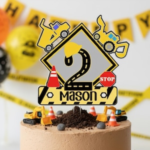 Custom Construction Birthday Cake Topper, Vehicle Theme Party Decoration, Personalized Name & Age, Boy&#39;s Truck Cake Decor