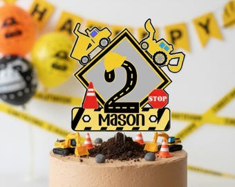 Custom Construction Birthday Cake Topper, Vehicle Theme Party Decoration, Personalized Name & Age, Boy's Truck Cake Decor