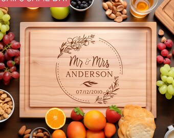 Tabla de cortar personalizada para regalo de boda, regalo de aniversario personalizado, tabla de charcutería para pareja, regalo grabado de madera para despedida de soltera