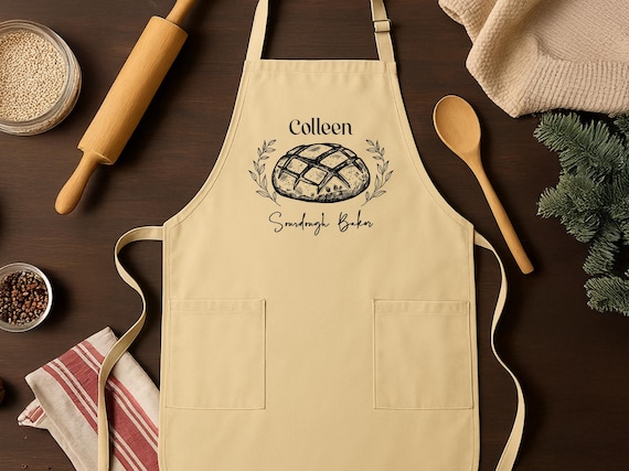 Personalized Sourdough Bread Baking Apron, Custom Name Artisan Bread Lover Gift, Rustic Kitchen Apron for Bakers & Chefs