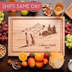 Tabla de cortar personalizada, regalos para parejas de esquiadores, regalo para snowboarders, letrero para telesilla, regalo de boda, aniversario, despedida de soltera, arte de montaña
