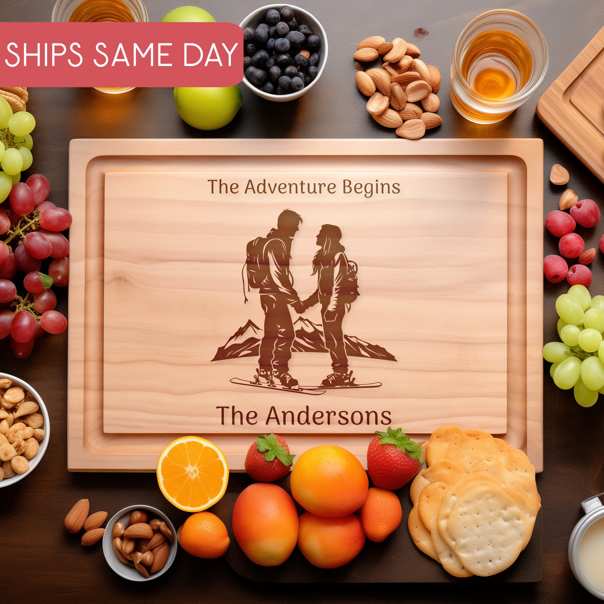 Personalized Cutting Board, Snowboarder Gift, Ski Couple Gifts, Winter Cabin Sign, Wedding Gift, Anniversary, Bridal Shower, Mountain Art