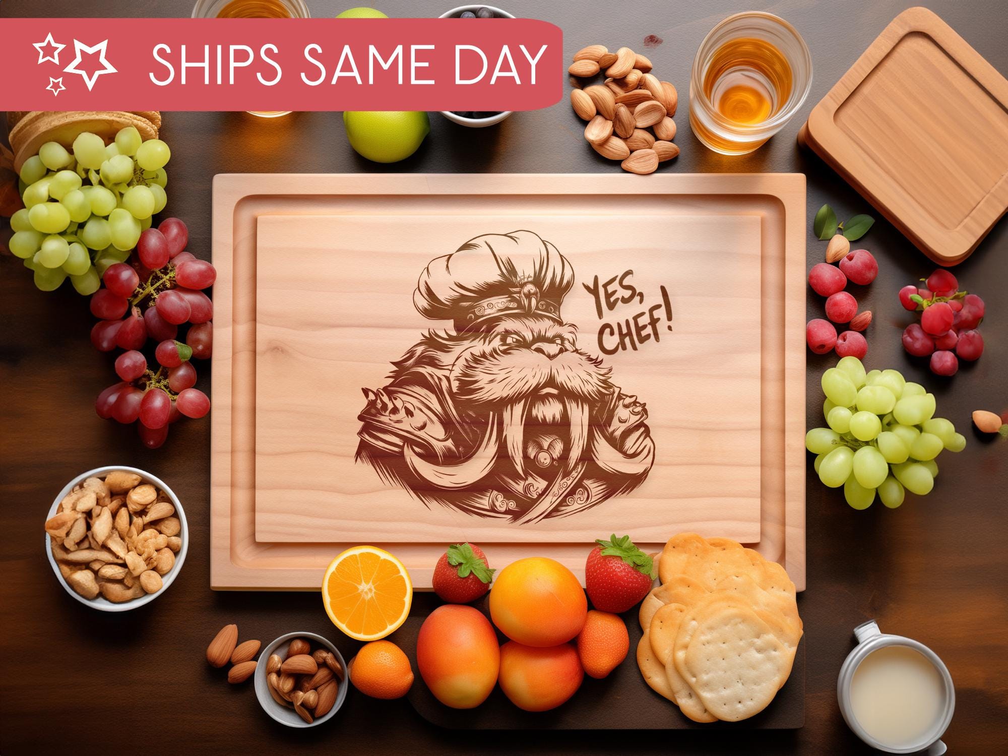 Funny Yes Chef Cutting Board, Engraved Wood Chopping Board, Gift for Gamer, Gamer Girl Gifts, Game Decor, RPG Decor, World of Warcraft Gifts