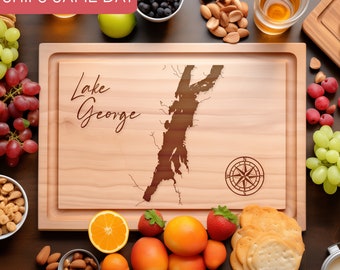 Personalized Lake Cutting Board, Custom River Charcuterie Serving Board, Walnut Chopping Board, Engraved Wooden Cutting Board, Lake House