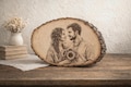 Custom Engraved Wood Photo Portrait, Laser Etched Basswood Keepsake, Rustic Anniversary Wedding Memorial Gift