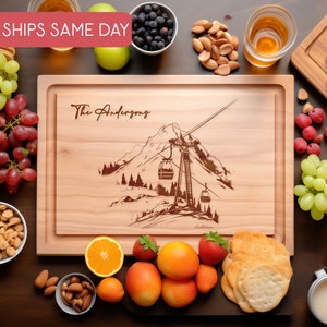 Tabla de cortar personalizada, regalos para parejas de esquiadores, regalo para snowboarders, letrero para telesilla, regalo de boda, aniversario, despedida de soltera, arte de montaña