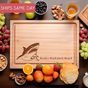 Personalized Funny Charcuterie Board, Custom Cutting Board, Shark Gift, Shark Board, Tiger Shark Lover, Shark Coochie Board, Diver Gift