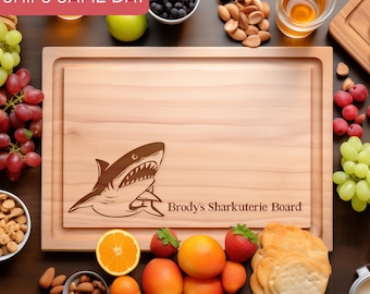 Tabla de charcutería divertida personalizada, tabla de cortar personalizada, regalo de tiburón, tabla de tiburón, amante del tiburón tigre, tabla de tiburones, regalo de buceador