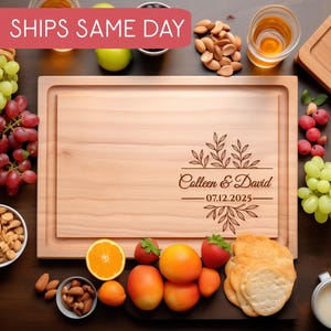 Personalized Wood Cutting Board, Engraved Charcuterie Board, Floral Engagement Gift for Couple, Custom Wedding Gift, Bridal Shower Gift