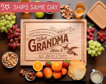 Everything Tastes Better When Grandma Makes It, Custom Hummingbird Cutting Board, Nana Board, Personalized Engraved Charcuterie Board