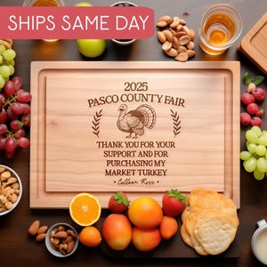 Personalized County Fair Cutting Board, Market Turkey Gift, 4H Livestock Buyer Gift, Custom Turkey Engraved Board, Fair Thank You Gift